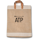 Bolso de yute ético con asa de cuero y personalizable con flecha e iniciales